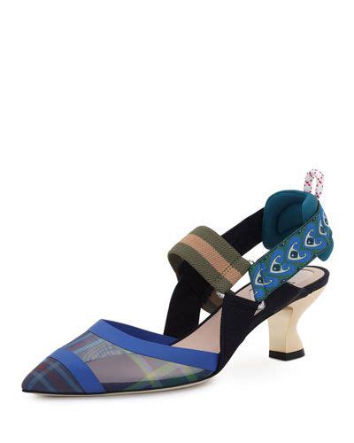 Fendi Colibri Mixed Media Slingback Kitten Heel Pump